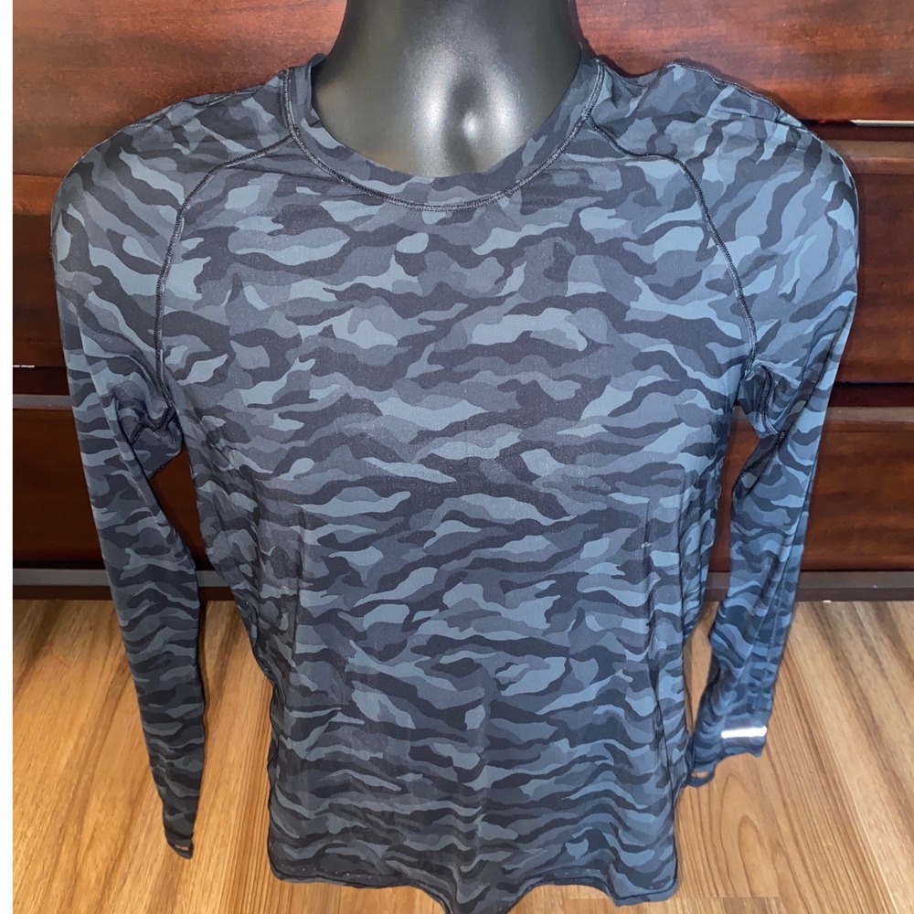 Lululemon Long Sleeve Swiftly Tech 2.0 Camo Black Gray Workout Top Size 4